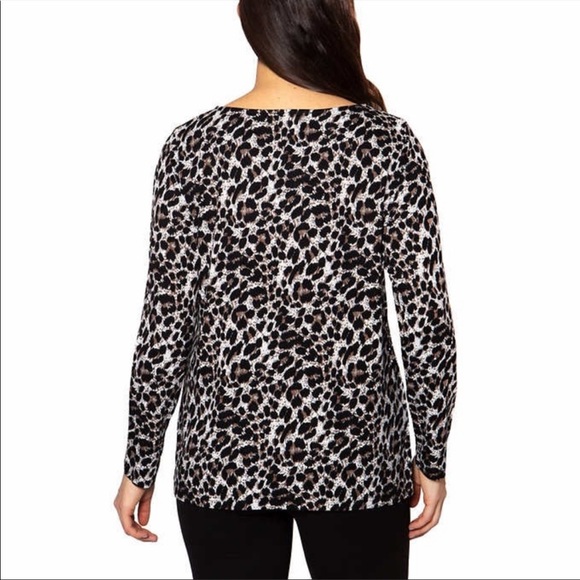 Mario Serrani (ITALY) Crew Neck Long Sleeve Top, Brown Leopard - Picture 3 of 6